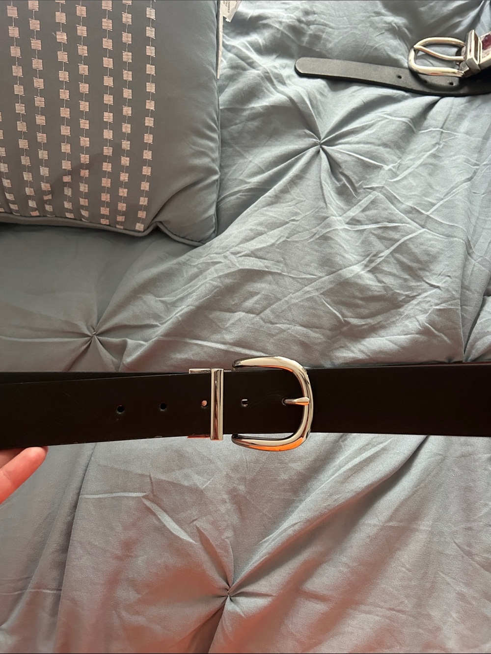 Classic Black Leather Women’s revers-able Belt with Silver Buckle